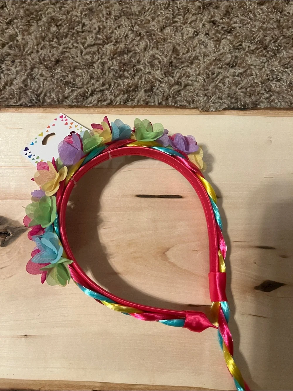 Claire's Multicolor Flower Headband with Rainbow Braided Tail NWT